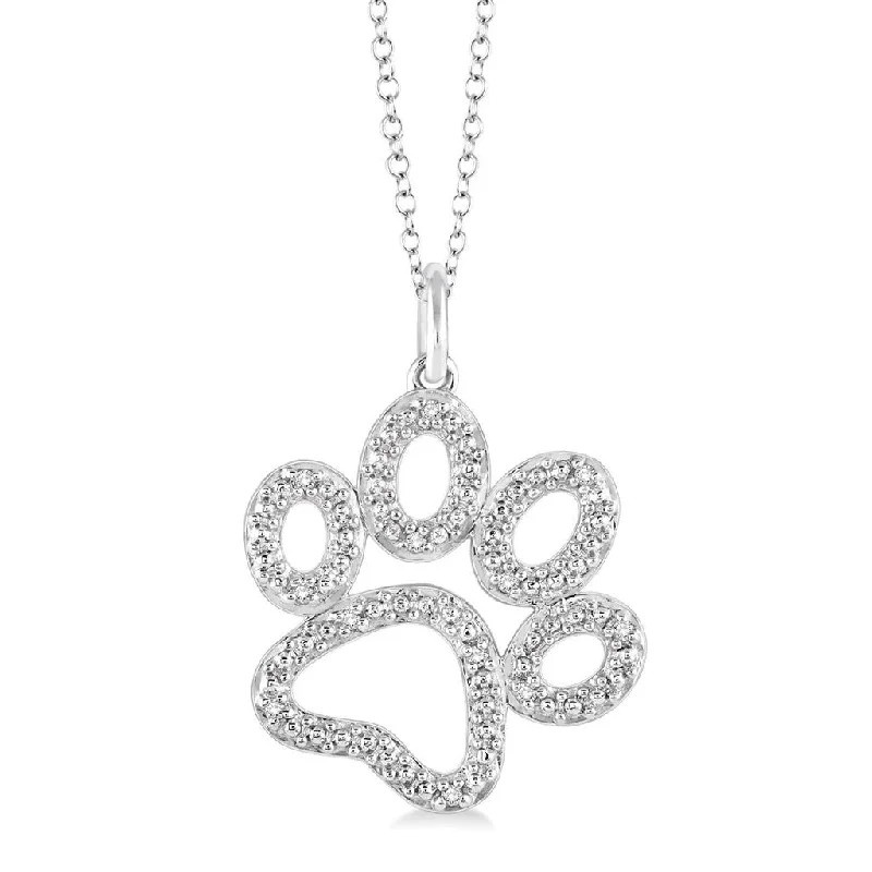 Sterling Silver Puppy Paw Natural Diamond Pendant Necklace