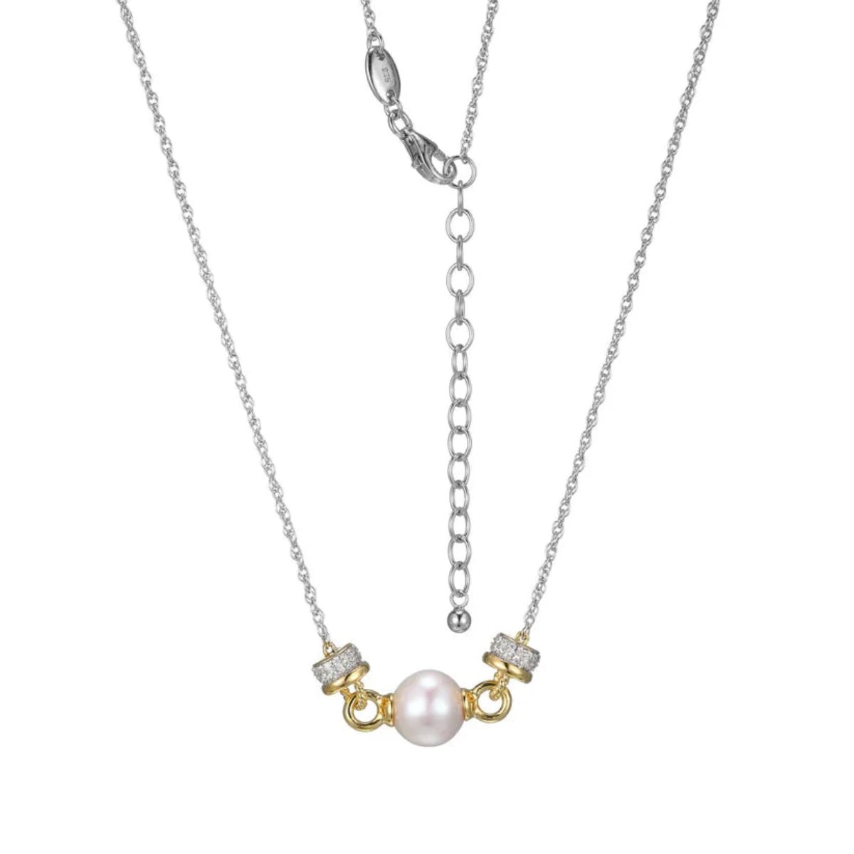 SS Two-Tone 19" CZ and FWP Pearl Necklace