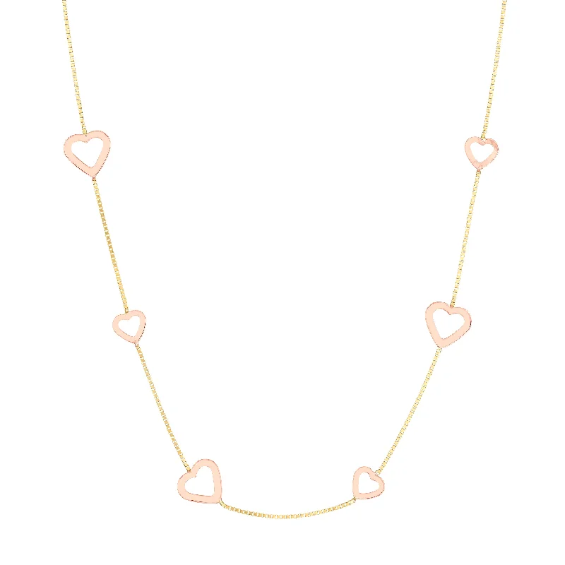 Two-Tone Open Heart on Box Chain Necklace