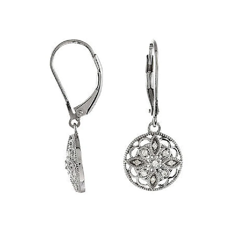 Vintage Style Diamond Flower Earrings in Sterling Silver