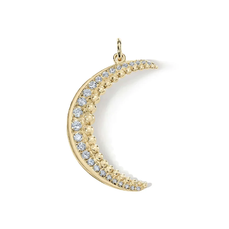 10K Gold Pave Diamond Large "Crescent" Pendant