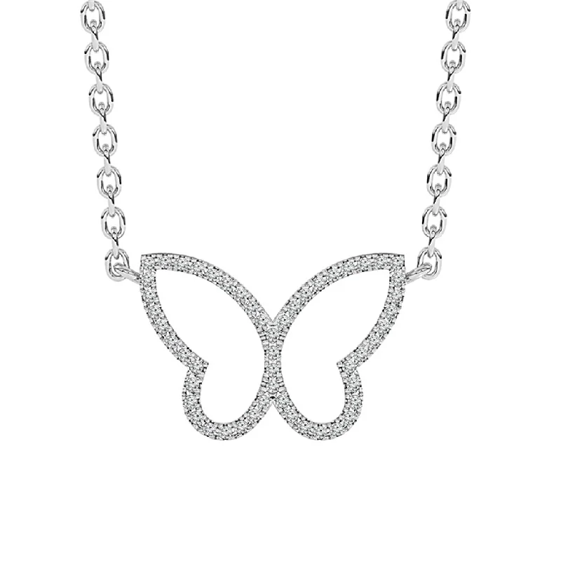 10K White Gold Diamond Butterfly Necklace