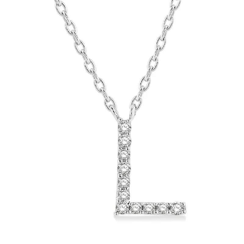 10K White Gold L Initial Diamond Necklace