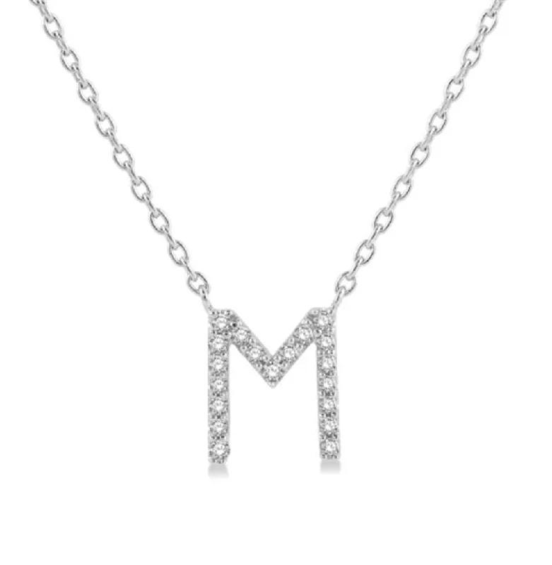 10K White Gold M Initial Diamond Necklace