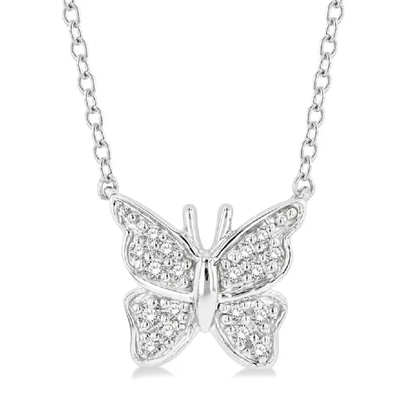 10K White Gold Natural Diamonds Butterfly Necklace