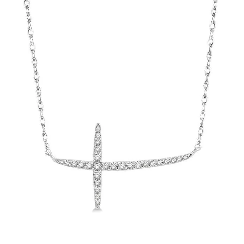 10K White Gold Natural Diamonds Cross Bar Necklace