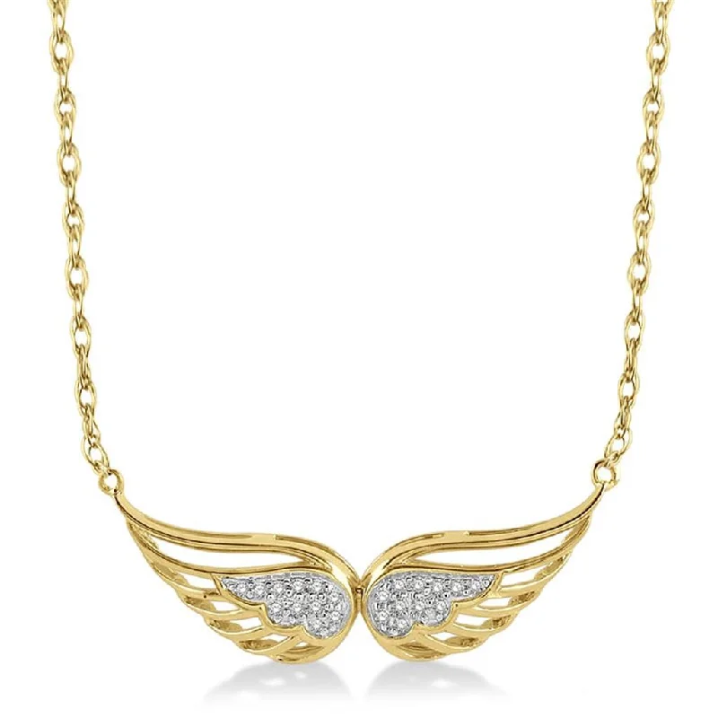 10K Yellow Gold Angel Wing Diamond Necklace