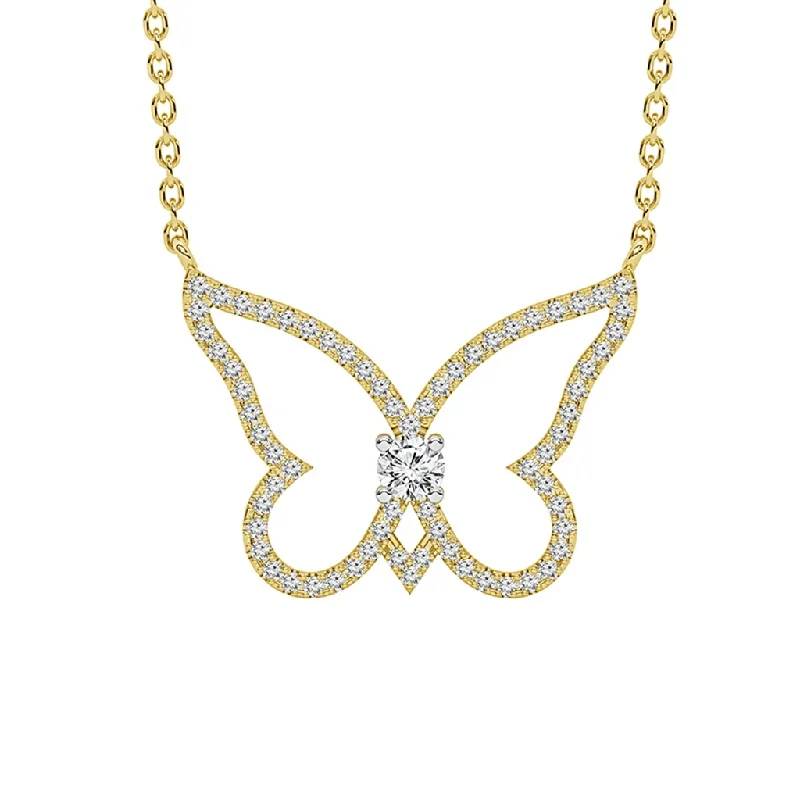 10K Yellow Gold Diamond Butterfly Necklace