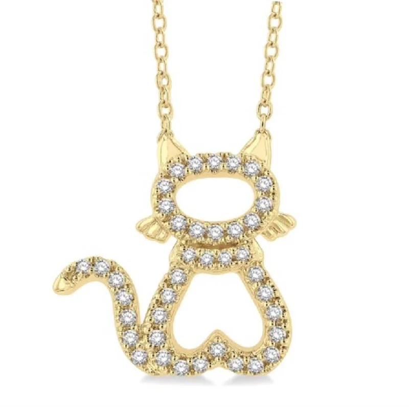 10K Yellow Gold Petite Cat Diamond Necklace