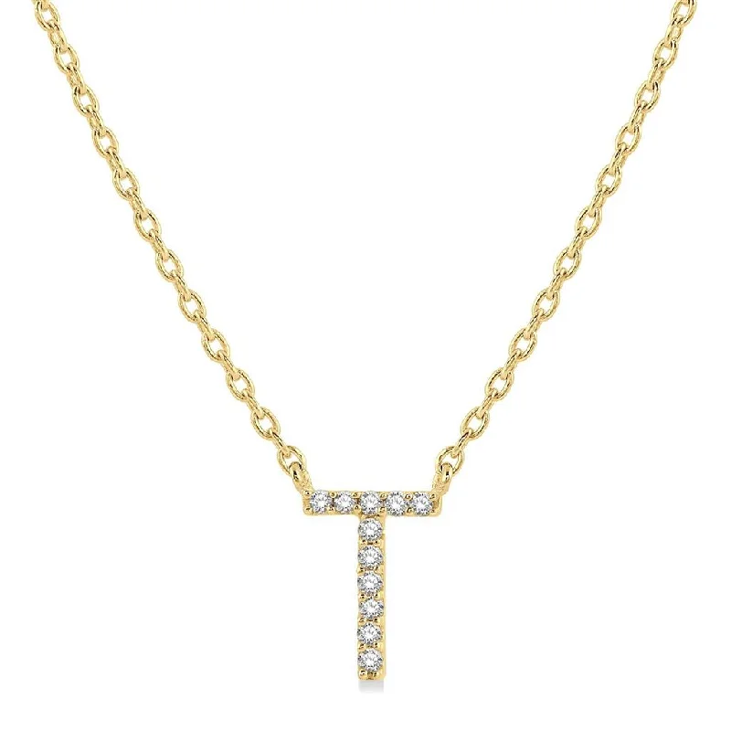 10K Yellow Gold T Initial Diamond Necklace