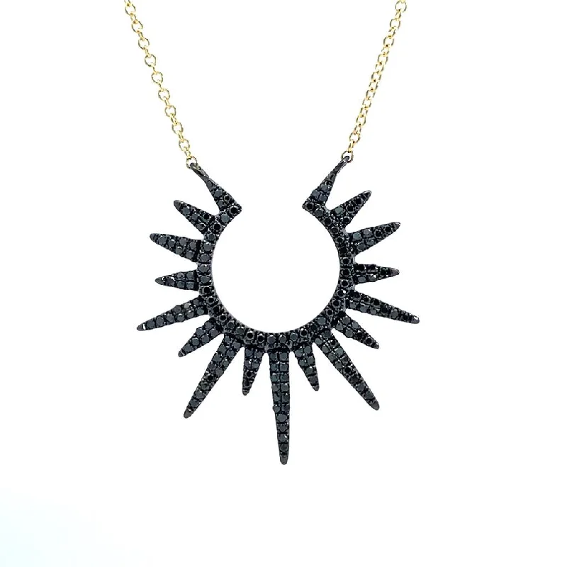 14K Black Finish Gold Black Diamond Sunburst Necklace