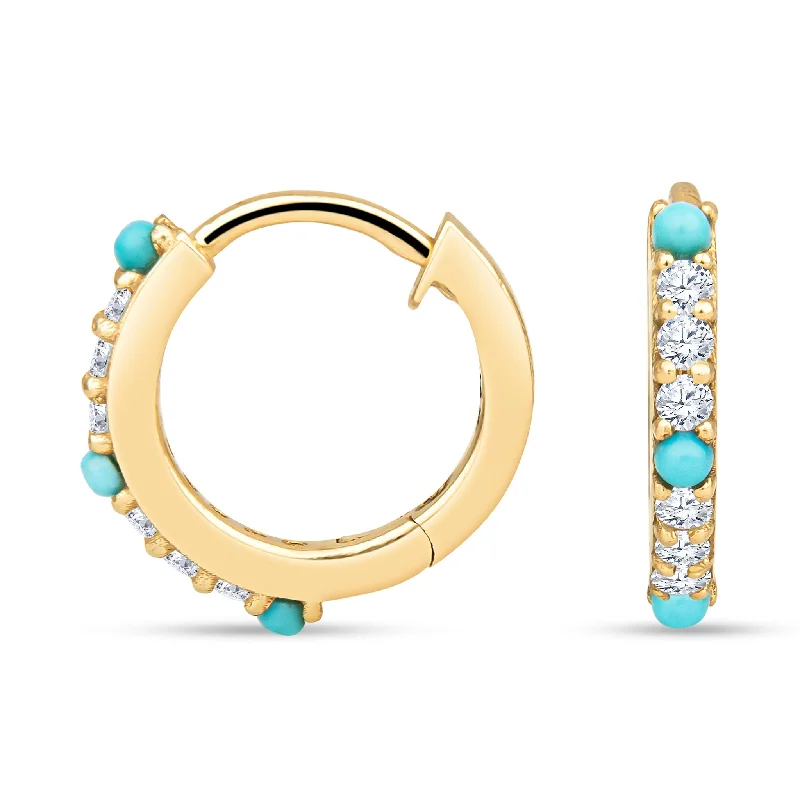 Ashton 14K Gold Turquoise Huggies with White Diamonds