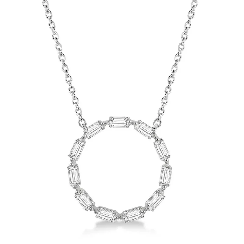 14K White Gold Baguette Diamond Circle Pendant Necklace