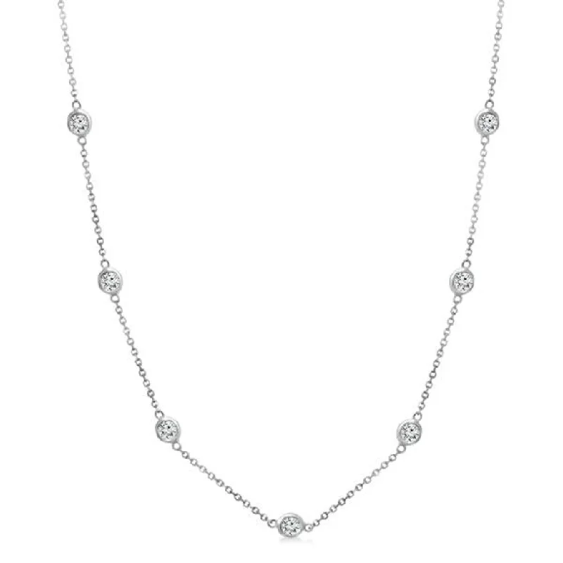 14K White Gold Diamonds Station Necklace