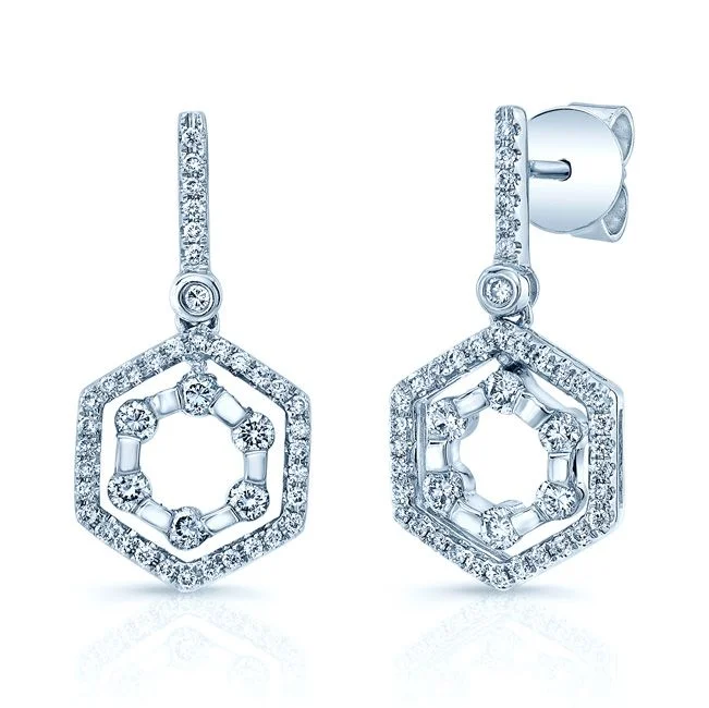 14k White Gold Hexagon Drop Earrings