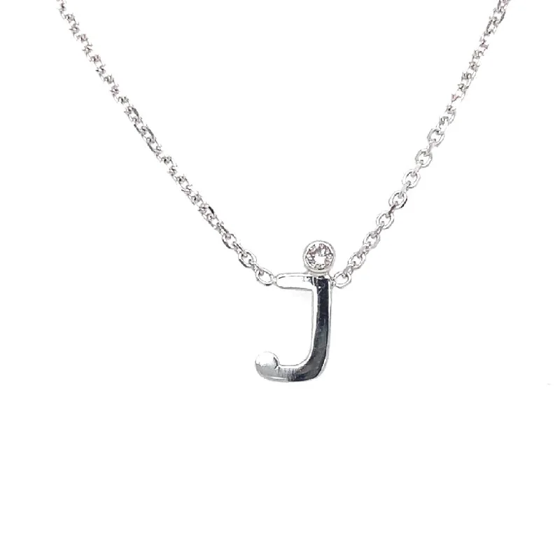 14K White Gold J Initial Diamond Necklace