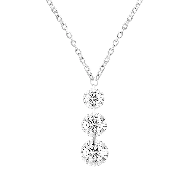 14K White Gold 'Naked Diamonds' Triple Drop Necklace