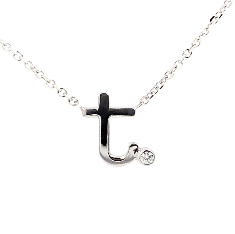 14K White Gold T Initial Diamond Necklace