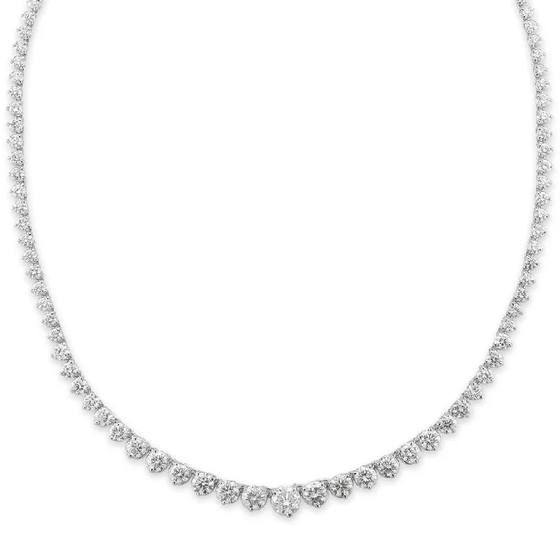 14K White Gold Three Prong Graduated Diamond Tennis Necklace