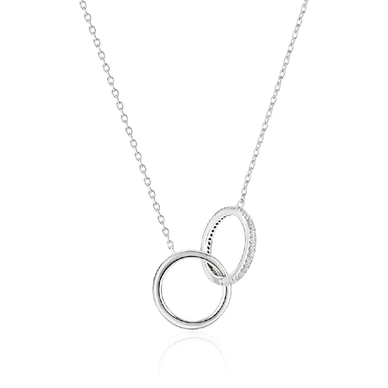 14K White Gold You & Me Diamond Necklace