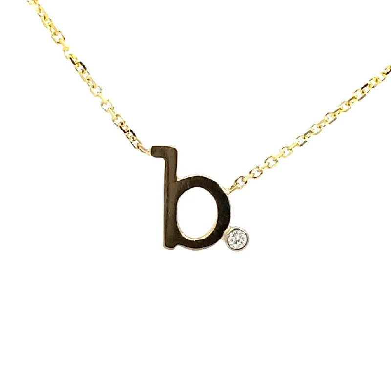 14K Yellow Gold B Initial Diamond Necklace