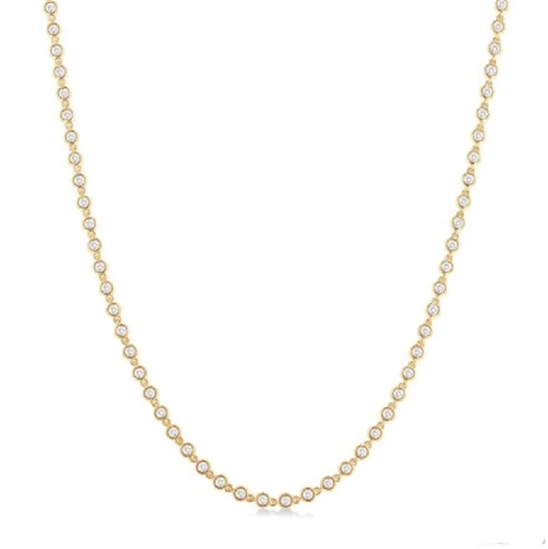 14K Yellow Gold Bezel Set Diamond Tennis Necklace