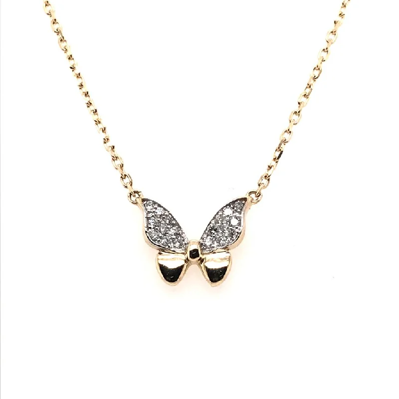 14K Yellow Gold Butterfly Diamond Necklace