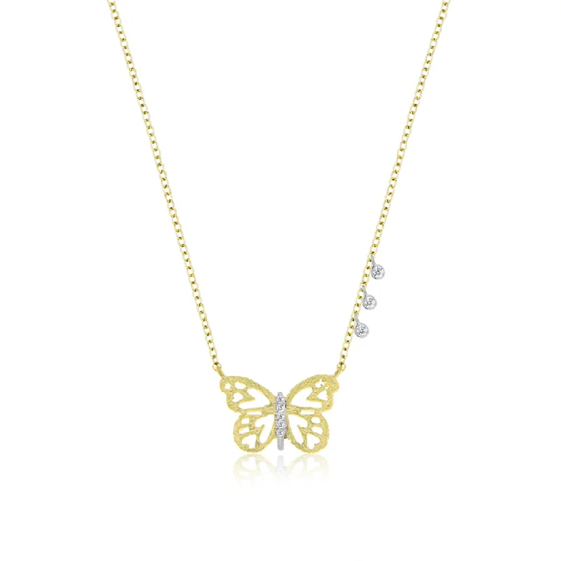 14K Yellow Gold Diamond Butterfly Necklace