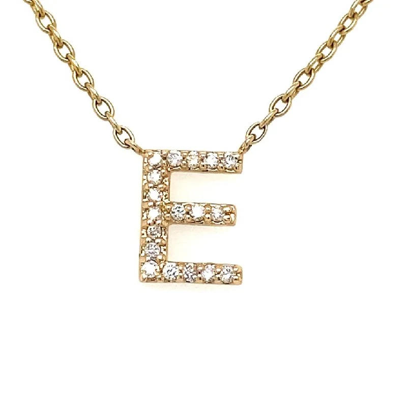 14K Yellow Gold Diamond Initial E Necklace