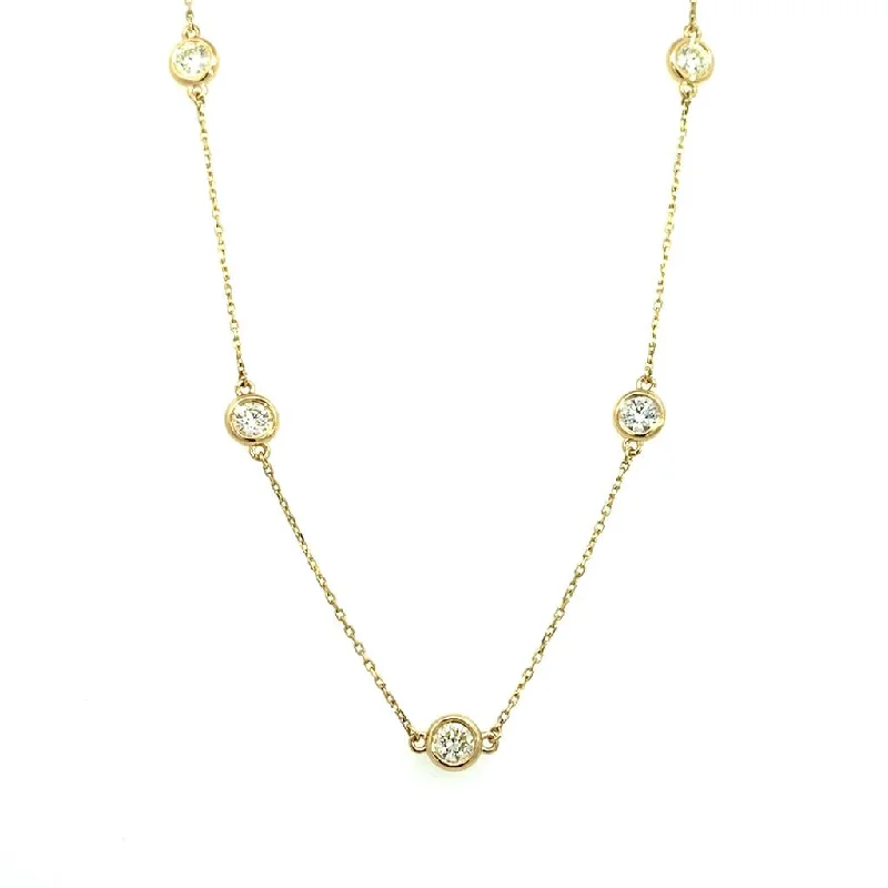 14K Yellow Gold Natural Diamonds Station Necklace