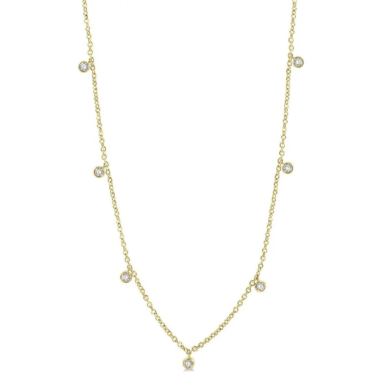 14K Yellow Gold Drop Station Diamond Necklace