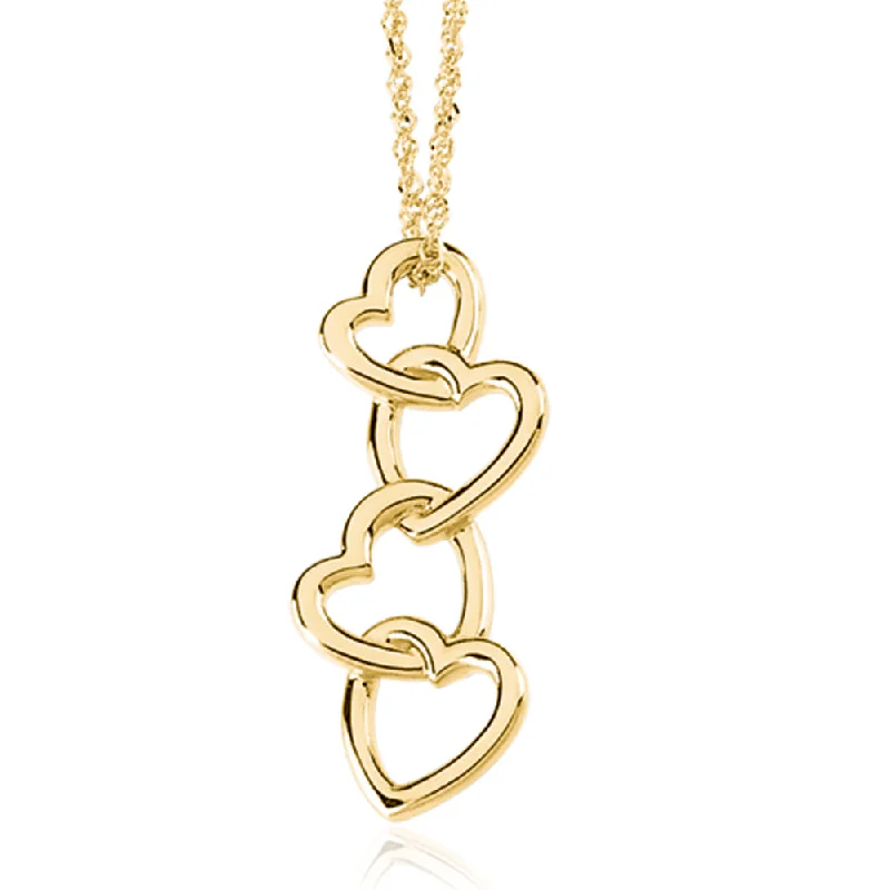 14k Yellow Gold Four Heart Pendant