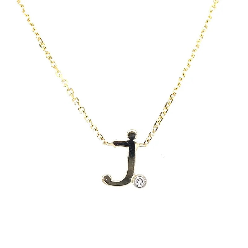 14K Yellow Gold J Initial Diamond Necklace