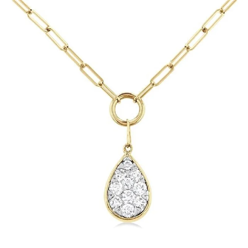 14K Yellow Gold Paperclip With Pear Shape Pavé Cluster Diamond Necklace