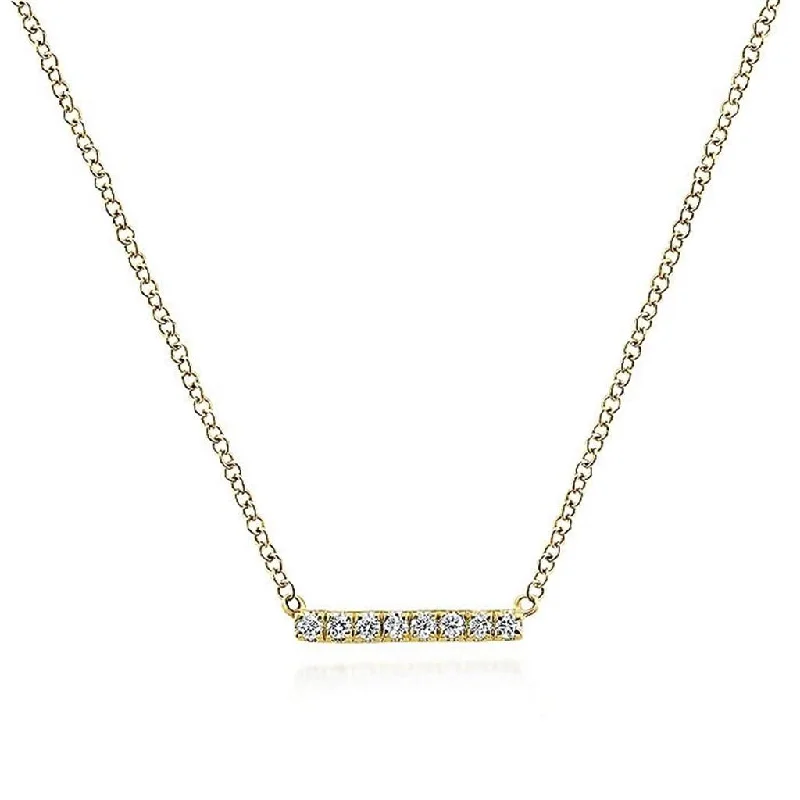 14K Yellow Gold Pavé Diamond Bar Necklace