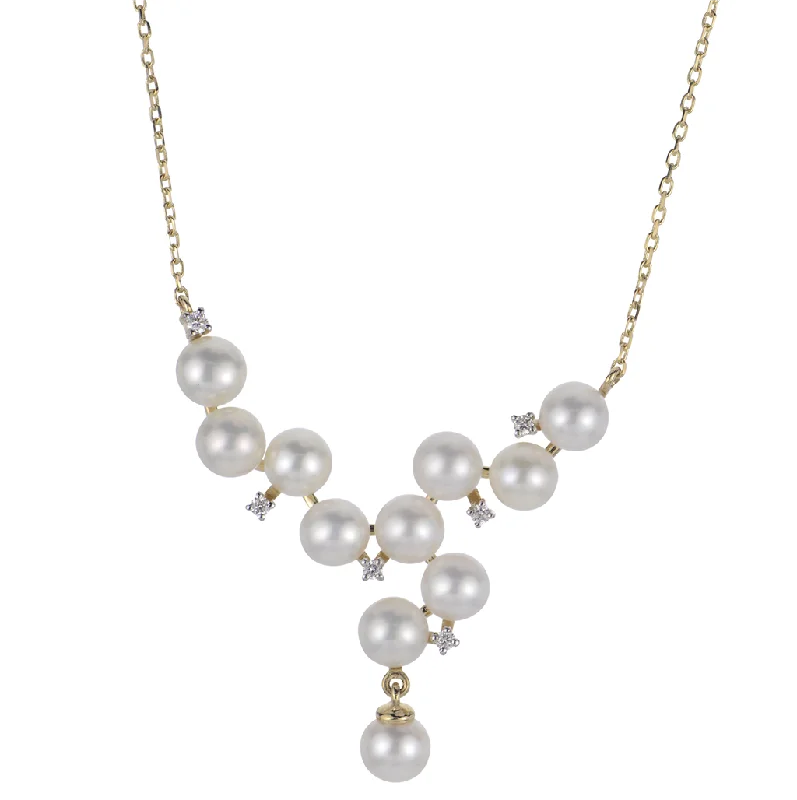 14K Yellow Gold Pearls V Necklace