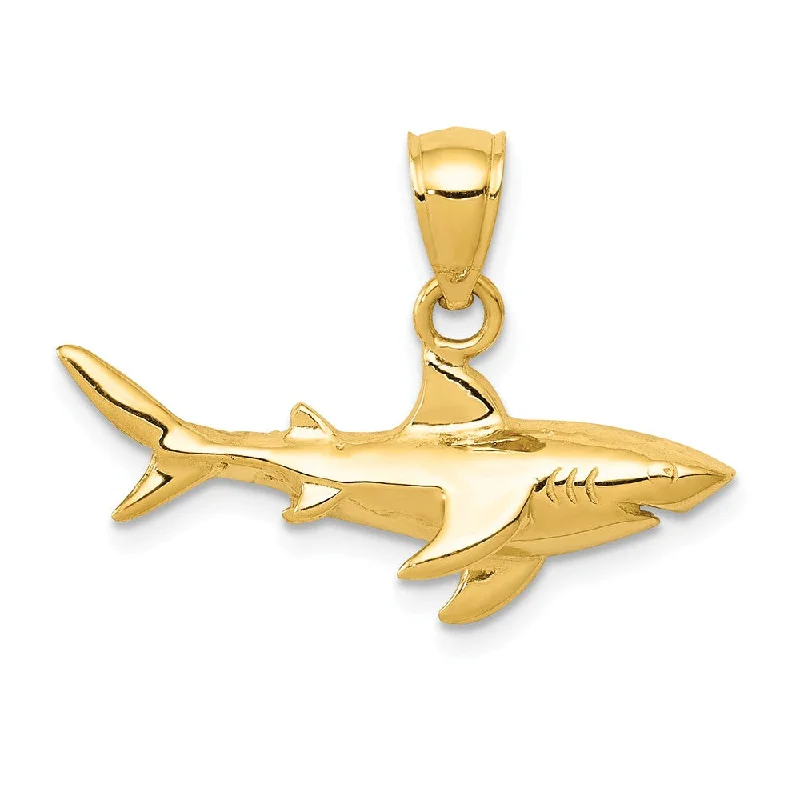 14k Yellow Gold Polished 2D Shark Pendant