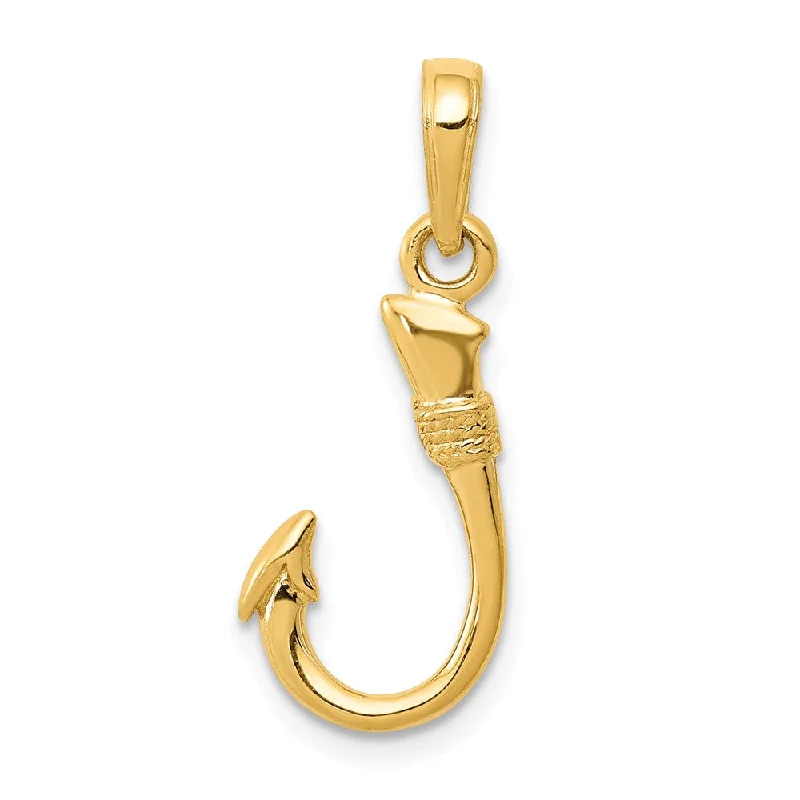 14k Yellow Gold Small 3D Fishhook Pendant