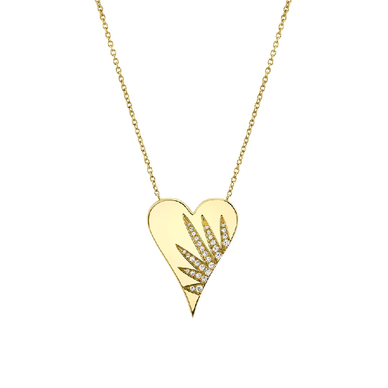 14K Yellow Gold 'Solaz' Diamond Sun Rays Heart Necklace