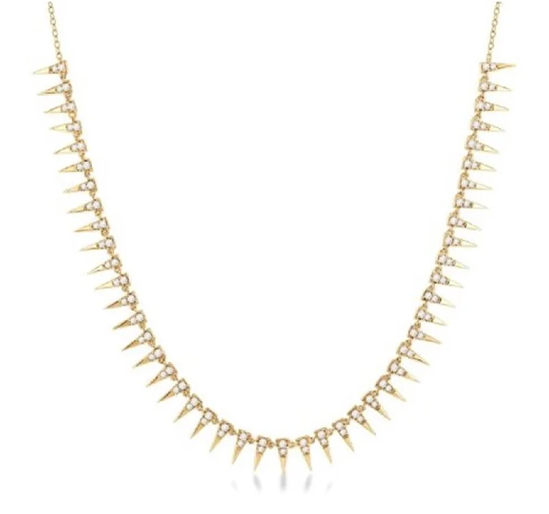 14K Yellow Gold Spike Diamond Necklace