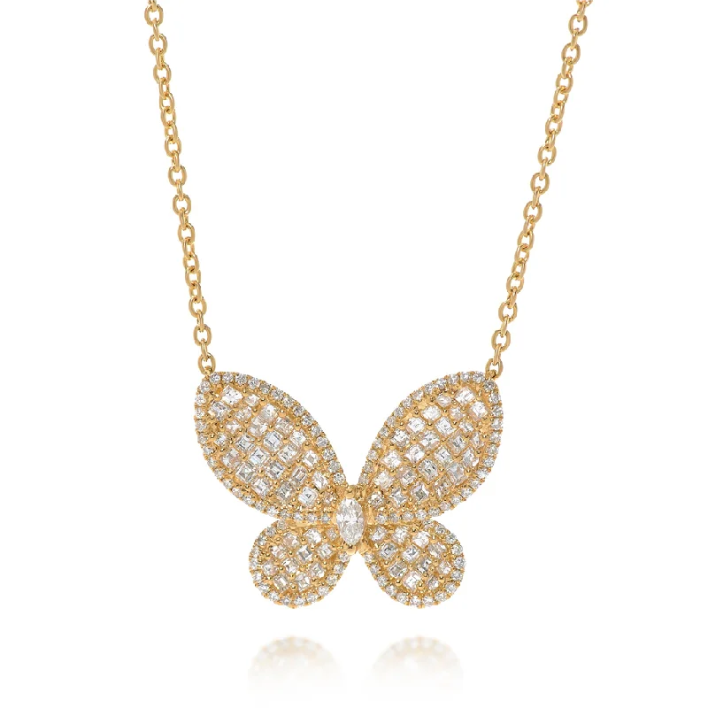 18K Yellow Gold Diamond Butterfly Necklace