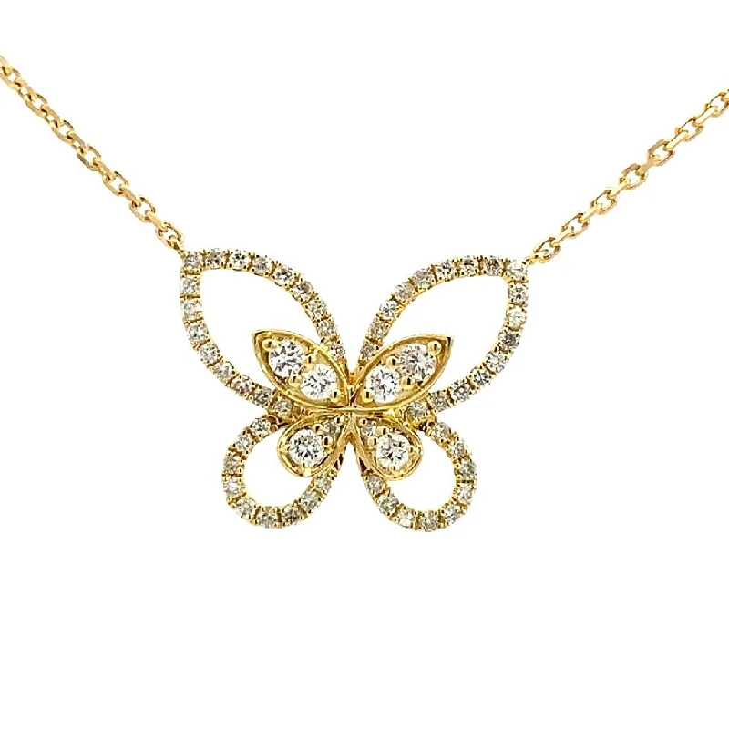 18K Yellow Gold Diamond Butterfly Necklace