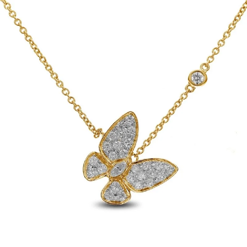 18K Yellow Gold Natural Diamonds Butterfly Necklace