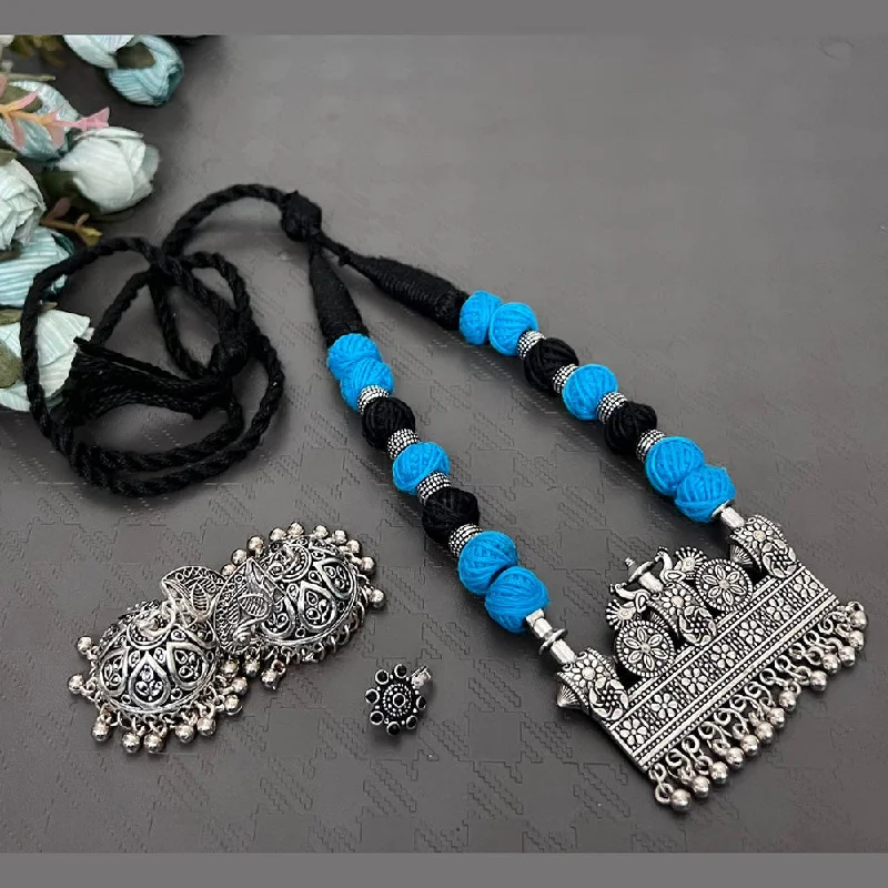 Flash Sale On Stunning Jewelry – Don't Miss Out Akruti Collection Oxidised long Necklace Set With Nose Pin