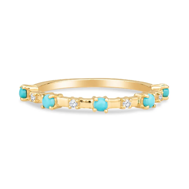 Alyssa 14K Gold Turquoise Dainty Ring with White Diamonds (Custom Size)