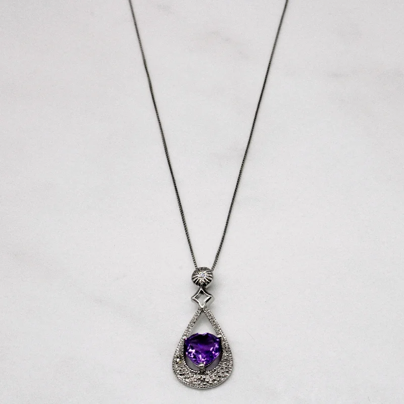 Amethyst Heart & Diamond Pendant & Necklace | 0.95ct, 0.02ctw | 18" |