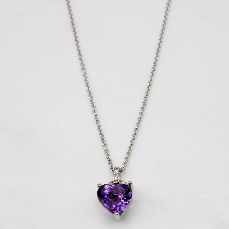 Amethyst Heart & Diamond Pendant & Necklace | 1.50ct, 0.03ctw | 17" |