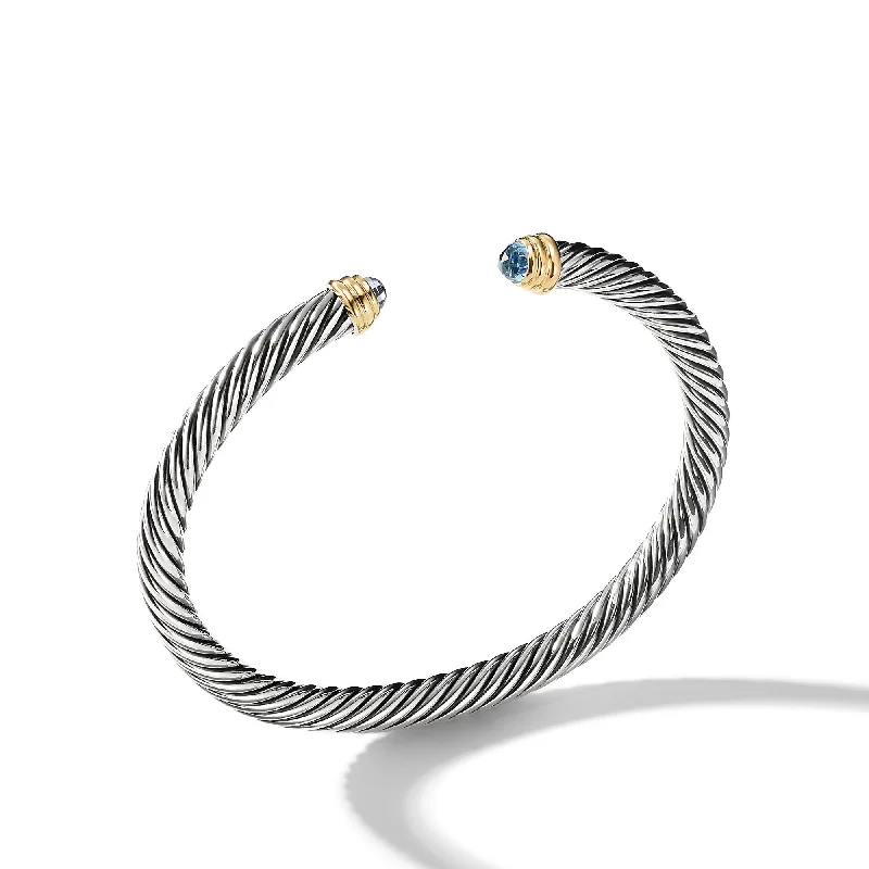 Best Jewelry Sale – Shop Exclusive Designs Now Classic Cable Bracelet in Sterling Silver with 14K Yellow Gold and Blue Topaz\, 5mm