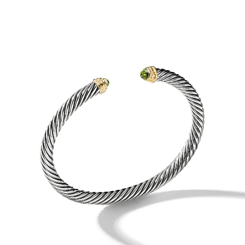 Get Your Favorite Jewelry At The Best Price Classic Cable Bracelet in Sterling Silver with 14K Yellow Gold and Peridot\, 5mm