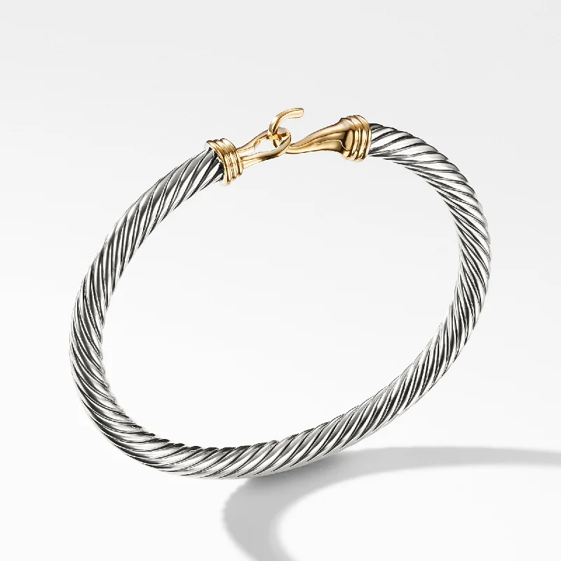 Grab Exquisite Jewelry At The Lowest Prices Buckle Classic Cable Bracelet in Sterling Silver with 14K Yellow Gold\, 5mm